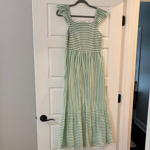 LOFT Green Striped Dress